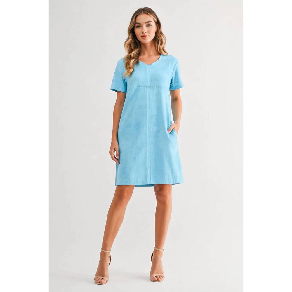 NEW JOH audrey suede v-neck dress with pockets in aqua